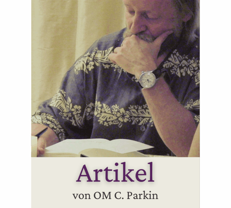 Weisheitslehrer OM Blick auf Buchseite gerichtet